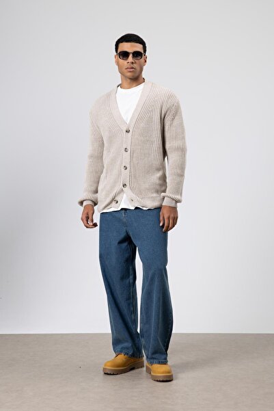 VAMOSCLO Πλεκτό πουλόβερ με κουμπιά με λαιμόκοψη σε σχήμα V Σκούρο πέτρινο