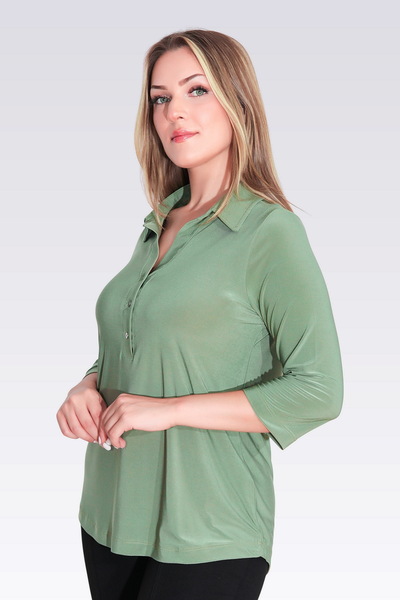 TOLGA SARAÇOĞLU 10692 ΠΡΑΣΙΝΗ ΠΛΕΚΤΗ ΜΠΛΟΥΖΑ ΜΕ ΤΡΙΑΝΤΑΠΟΝΤΑ ΜΑΝΙΚΙΑ