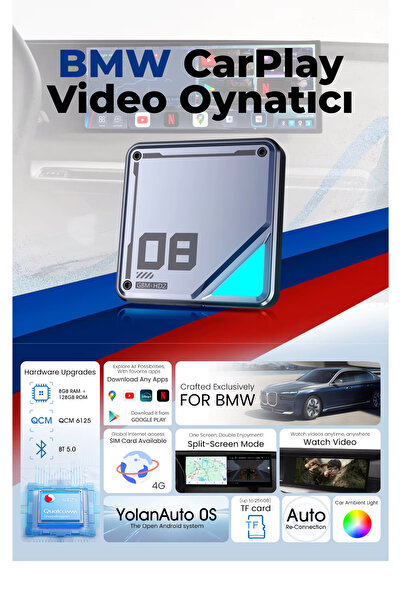 GoMarkt B M W Uyumlu Kablosuz Carplay Video Destekli Android Ai Box Box 8GB+128GB