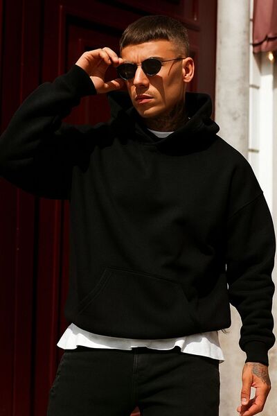 BENROMA سترة رياضية بقلنسوة مطبوعة من القطن الممشط بثلاثة خيوط للجنسين