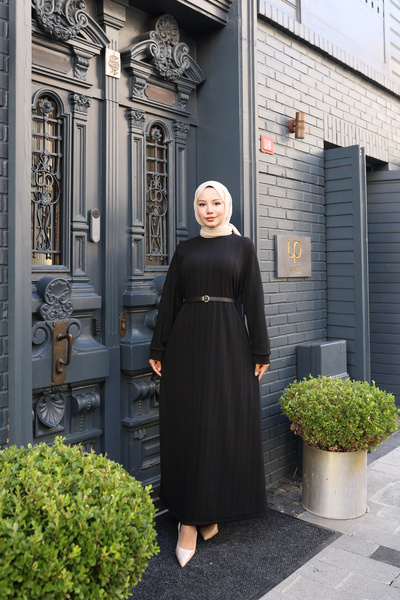 Butik Örme Deri Kemerli Elbise