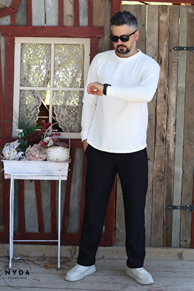 Nyda Collections Men's Corduroy Striped Regular Long Sleeve Sweatshirt with Pockets Elastic Waist Lace-Up Pants Set