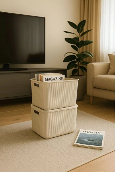 Bayev Colors Cream 2 Pieces 21 Lt Closet Organizer Organizer Toy Box Storage Box with Lid