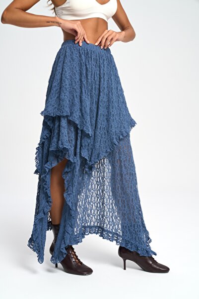 MAI STUDIOS CO. Fusta asimetrică din dantelă indigo Mireya