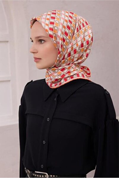 Belli Tivil Pure Silk Scarf 4223 - 35 Orange Letter Pattern