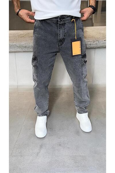 Neva Shop Erkek Koyu Füme Kargo Baggy Jean