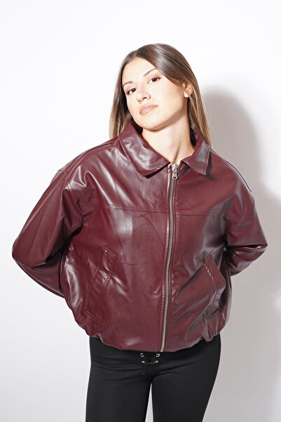 Pafi Moda Jachetă din piele Karl Burgundy