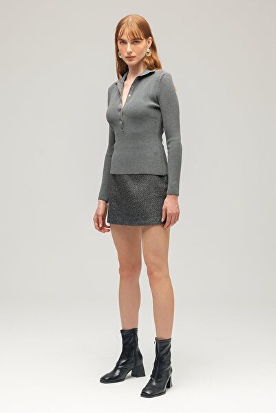 Saade Anthracite Women's Cashmere Fabric Woven Mini Skirt