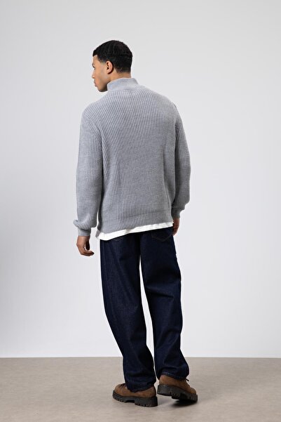 VAMOSCLO Πλεκτό πουλόβερ με φερμουάρ Γκρι Μελανζ