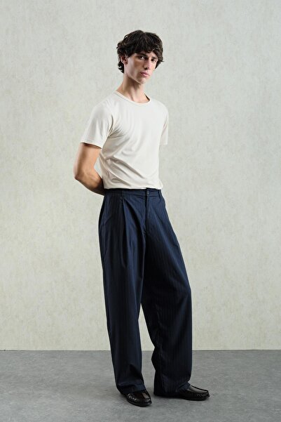 GIESTO Striped Classic Plied Navy Blue Pants