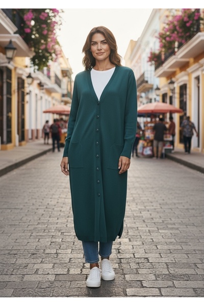 ECE GİYİM Women's Buttoned Front V-Neck Pocketed Seasonal Cardigan