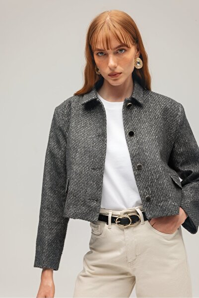 Saade Anthracite Women's Modern Fit Long Sleeve Buttoned Woven Jacket