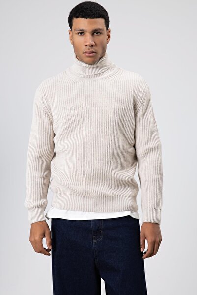 VAMOSCLO Oversize Knitwear High Neck Sweater Stone