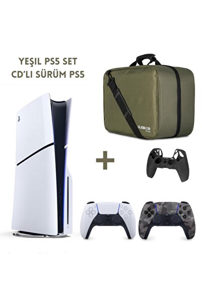 Sony Playstation 5 CD Versiyon (Slim) + Kamuflaj Dualsense + Yeşil Çanta (Kılıf Hediyeli)