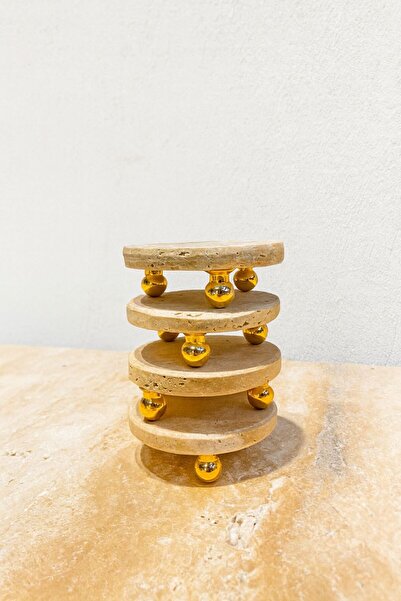 Modestmar Travertine Round Marble Coaster Gold Top Foot