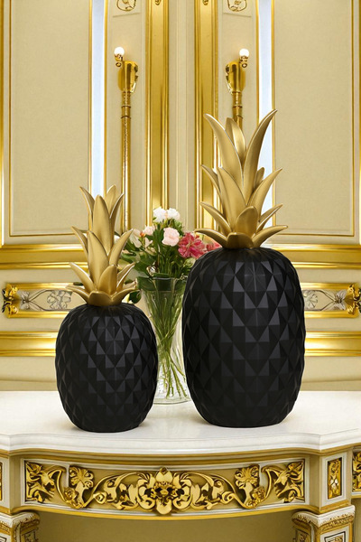 ay hediyelik İkili Ananas Biblo - Dekoratif Polyester 15x33 cm