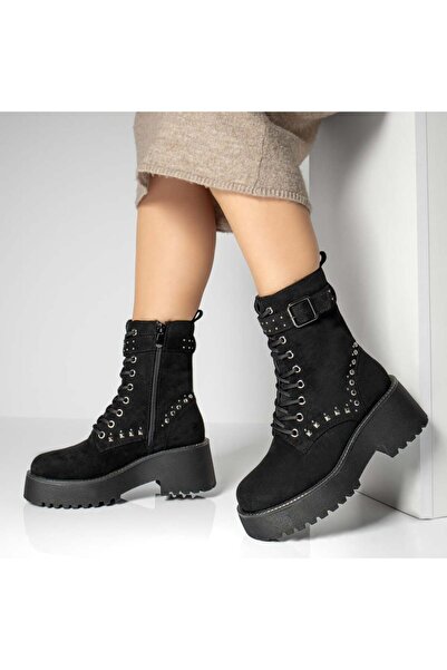 Modlet.ro Women's black suede boots with zipper MOD12813