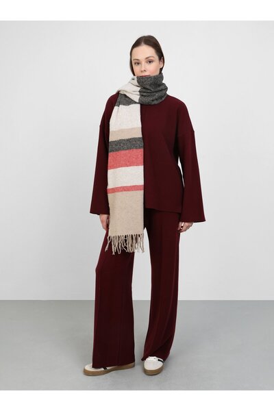 Tuva Patterned Shoulder Shawl - Black - Beige -