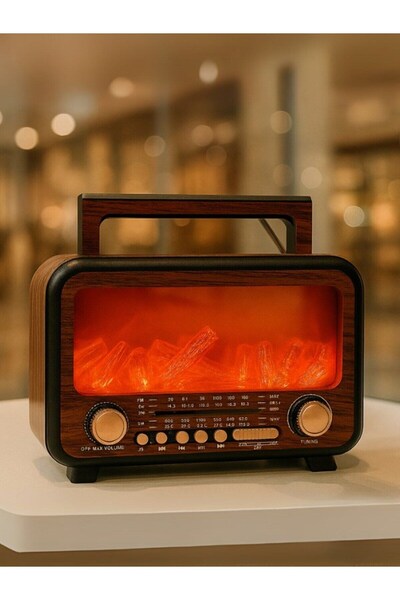Lexi Bella Alev Efektli Hareketli Şömine Görünümlü Nostaljik Radyo Bluetooth ...