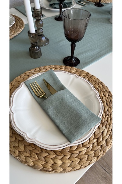 Decamor home Linen Textured Green Fabric Spoon Rest 10 X 24 cm 6 Pieces