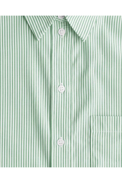UNIQVIBE Green Striped 100% Cotton Loose Fit Women's Shirt