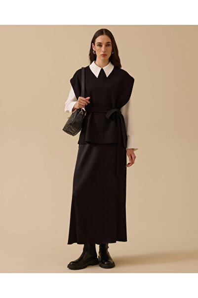 SCL Gömlek Yaka Kuşaklı Süveter Takım