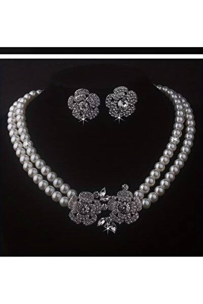 Enanice Pearl Necklace Earrings Bracelet Set