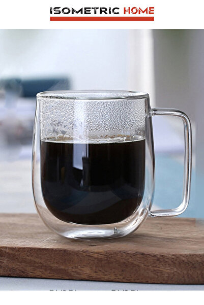 isometric 4 Adet Kahve Kupaları Latte - Amerikano Çift Cidarlı Bardak ve Kupa