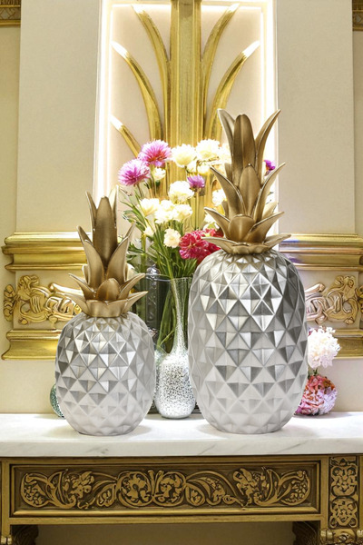 ay hediyelik İkili Ananas Biblo - Dekoratif Polyester 15x33 cm
