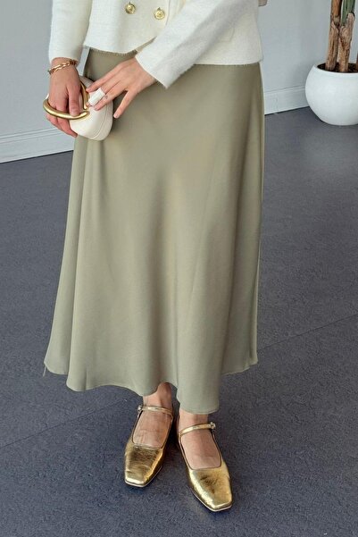 Hazamoda Fusta din satin HM verde ulei