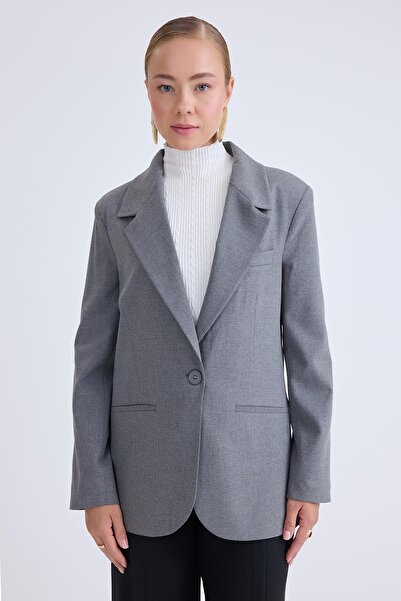Vitrin Önden Tek Düğme Kapamalı Blazer Ceket