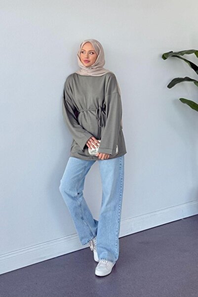 Şulemoda Giyim Δερμάτινο τουνίκ με διπλό μανίκι χακί