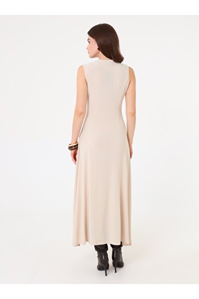 Refka Round Neck Sleeveless Hijab Dress - Cream -