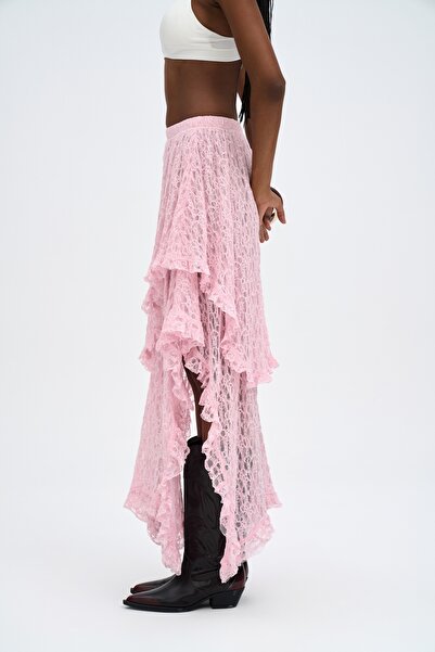 MAI STUDIOS CO. Fusta asimetrică din dantelă roz Mireya