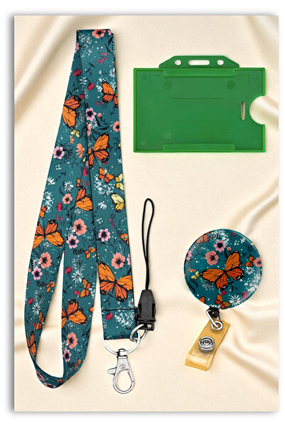 Mia Aurora Orman Kelebeği 3 lü Set Yeşil Boyun Askı İpi Kelebek Yoyo Yatay Ka...