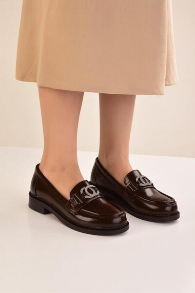 MODAONN Шкіряні туфлі-лофери для жінок Rugan Toka Detay