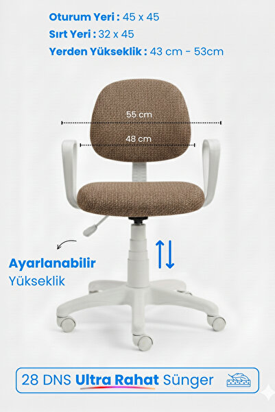 Depolife Tedy Serisi Ev Ofis Sekreter Personel Çalışma Sandalyesi Beyaz Büro Personel Çalışma Koltuğu