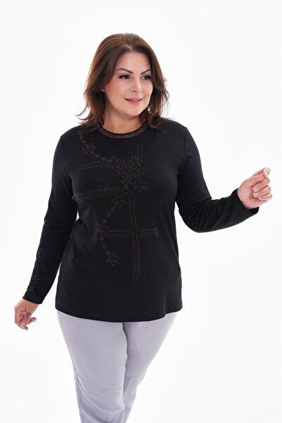 Aylin GÜNCÜOĞLU Tricotaj brodat cu guler rotund, mânecă lungă, model trifoi