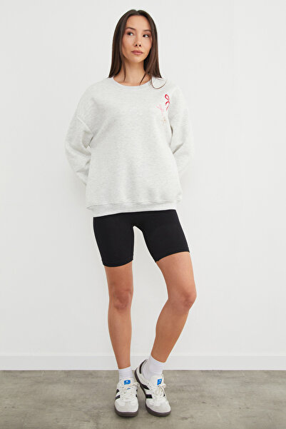 Fulla Moda 3 Thread Bow Embroidered Oversize Sweatshirt