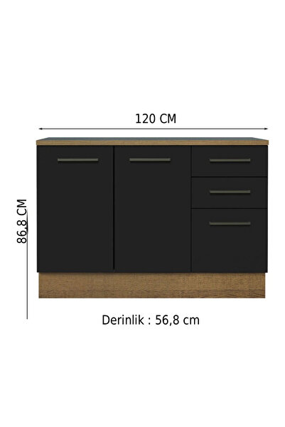 Tdesigno Yale Mutfak Alt Modül 3 Çekmeceli -2 Kapaklı-120 Cm -tezgah Dahil