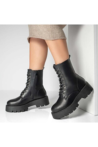 Modlet.ro Women's black thick-sole boots with zipper MOD12806