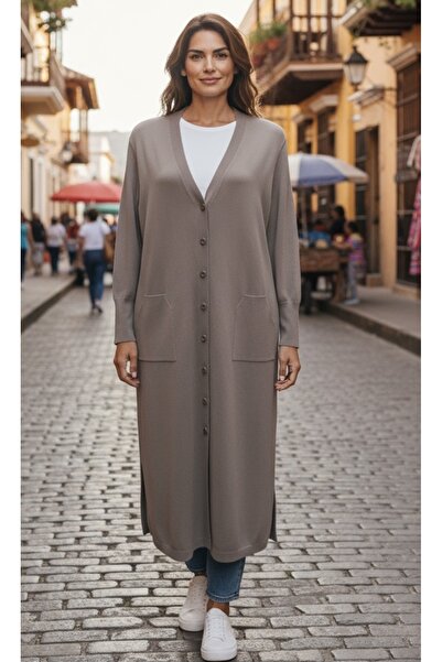 ECE GİYİM Women's Buttoned Front V-Neck Pocketed Seasonal Cardigan