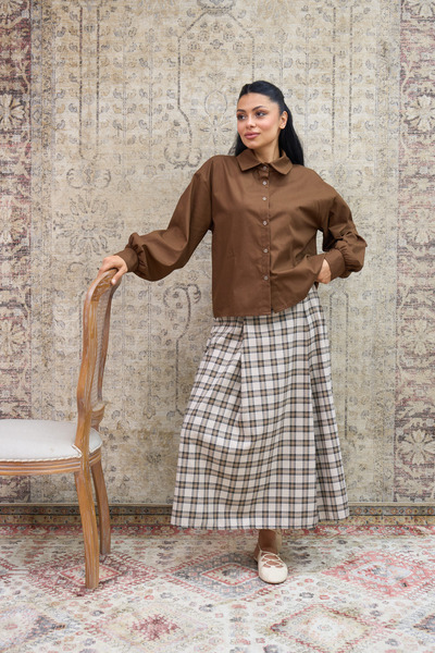 KÜÇÜĞÜM BUTİK Πουκάμισο από ποπλίνα καφέ