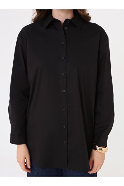 Benin Πουκάμισο μαύρο ποπλίνα με πατλάκια - Μαύρο -