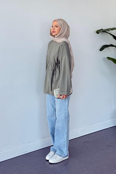 Şulemoda Giyim Δερμάτινο τουνίκ με διπλό μανίκι χακί