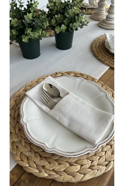 Decamor home 6 Pieces Linen Textured Ecru Fabric Spoon Rest 10 X 24 cm