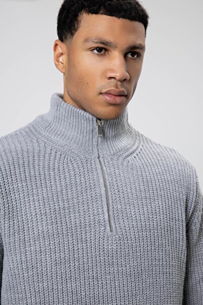 VAMOSCLO Πλεκτό πουλόβερ με φερμουάρ Γκρι Μελανζ