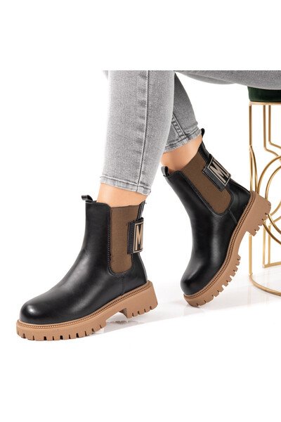 BMoD Ghete de damă negre și maro cu inserție elastică din material MOD10694