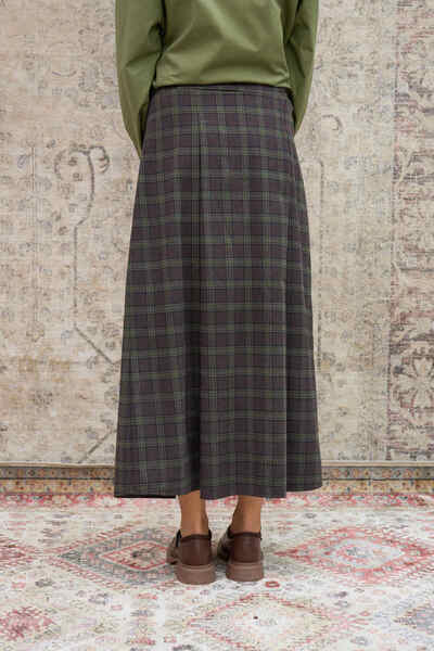 KÜÇÜĞÜM BUTİK Brown Green Striped Plaid Pleated Skirt