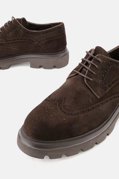 TUNAELLİ Men's Brown Suede Genuine Natural Leather Size 39-45 Eva Sole Lace-Up Shoes